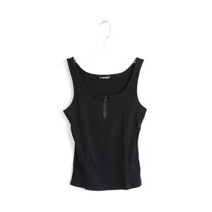 NWOT Shein black tank top front zip cotton basic new minimalist S athleisure